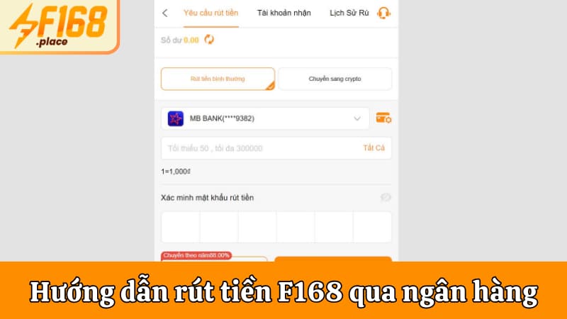 Hướng dẫn thao tác rút tiền F168 qua ngân hàng
