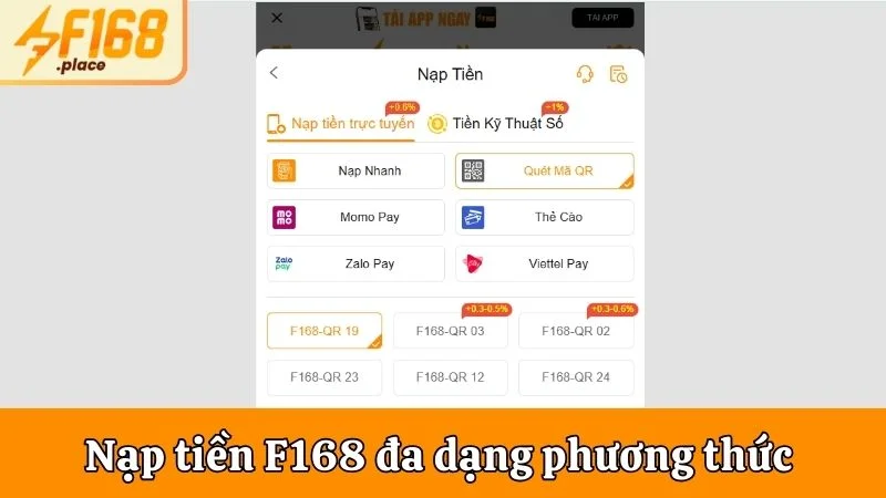 Nạp tiền F168 đa dạng phương thức thanh toán hiện đại