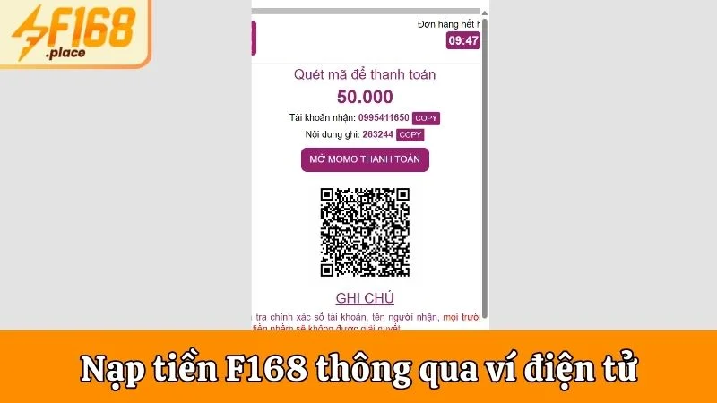 Nạp tiền F168 nhanh chóng thông qua ví điện tử